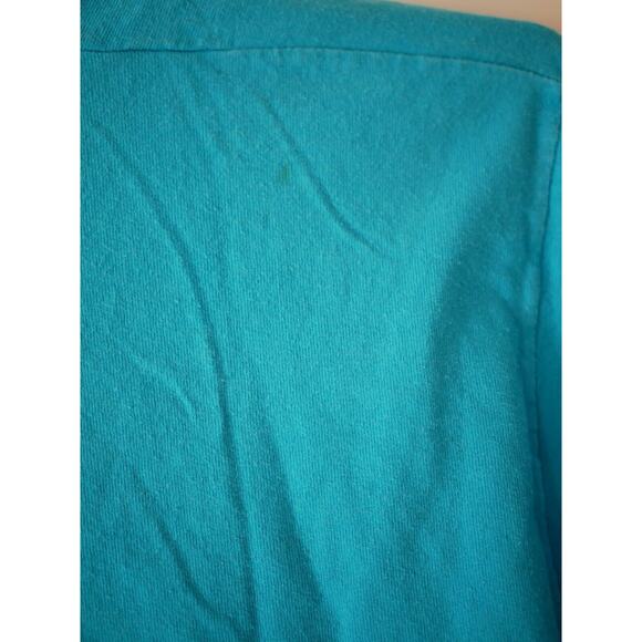 Vintage Fruit of the Loom Blank Short Sleeve T-shirt Turquoise Blue Lined Large - Picture 7 of 8